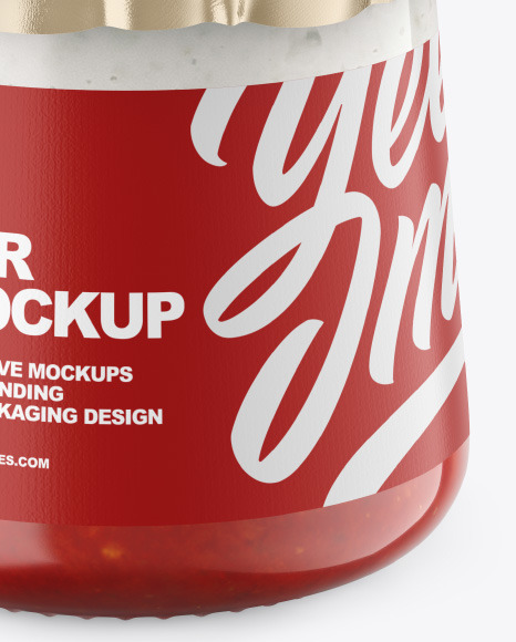 Clear Glass Jar with Yogurt and Strawberry Jam Mockup PSD #1