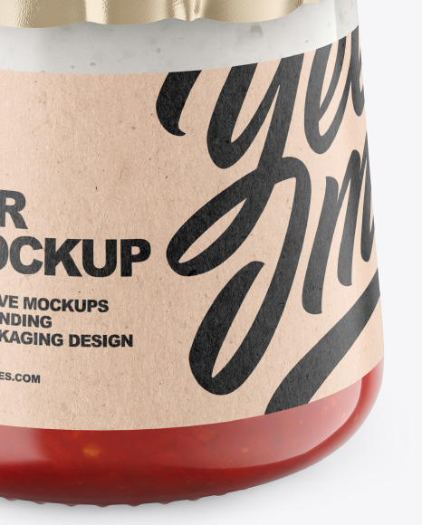 Clear Glass Jar with Yogurt and Strawberry Jam Mockup PSD #6