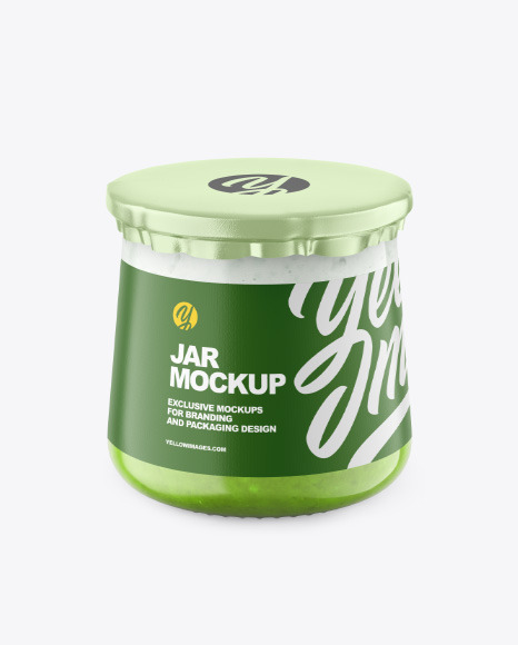 Clear Glass Jar with Yogurt and Jam Mockup