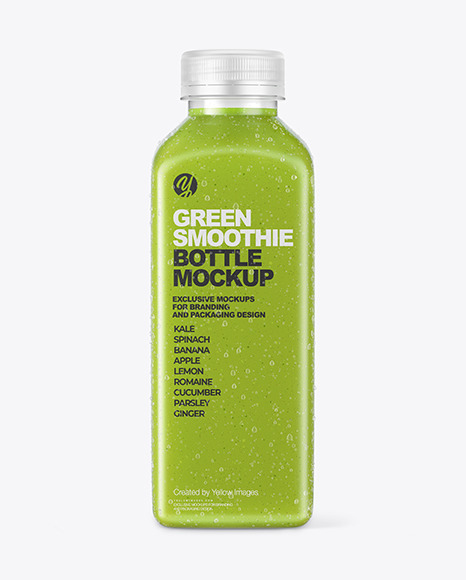 Green Smoothie Bottle with Condensation Mockup