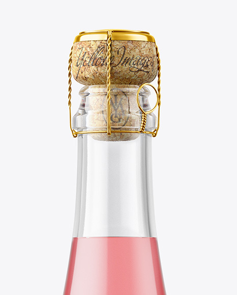 Clear Glass Bottle with Pink Champagne Mockup Clear Glass Bottle with Pink Champagne Mockup