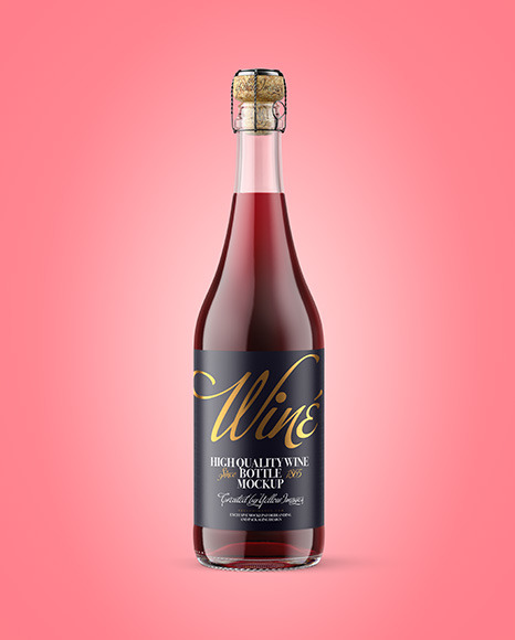 Clear Glass Bottle with Red Champagne Mockup Clear Glass Bottle with Red Champagne Mockup