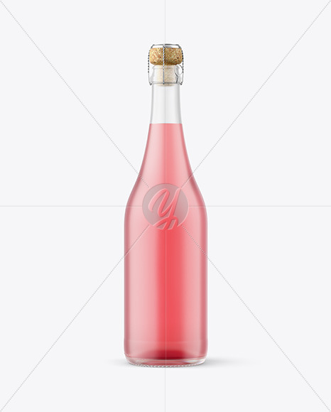 Frosted Glass Bottle with Pink Champagne Mockup PSD #3