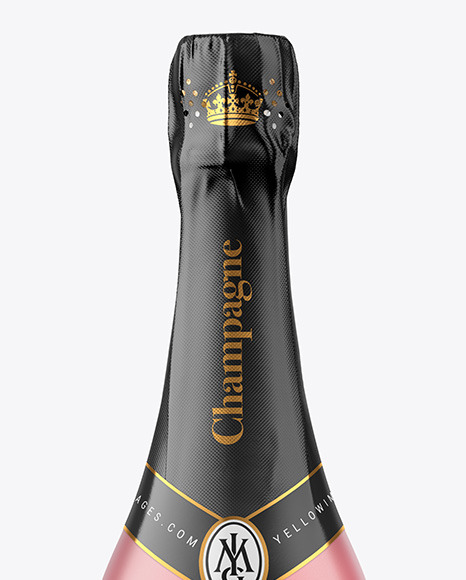 Frosted Glass Bottle with Pink Champagne Mockup PSD #2