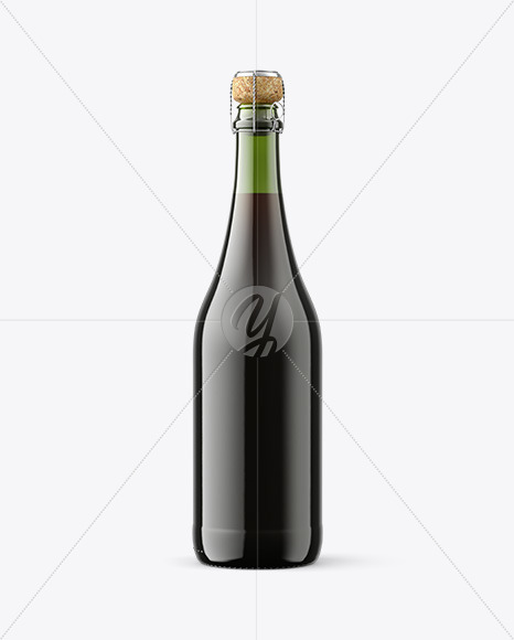Green Glass Bottle with Red Champagne Mockup 0.75L 4761