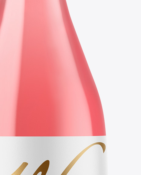 Clear Glass Pink Wine Bottle Mockup PSD #1