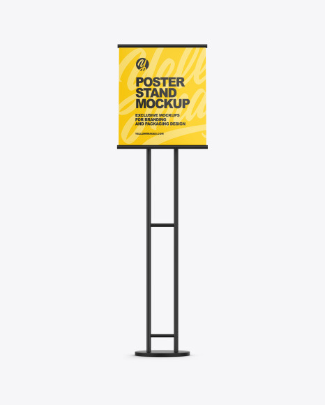 Stand with Poster Mockup on Yellow Images Object Mockups