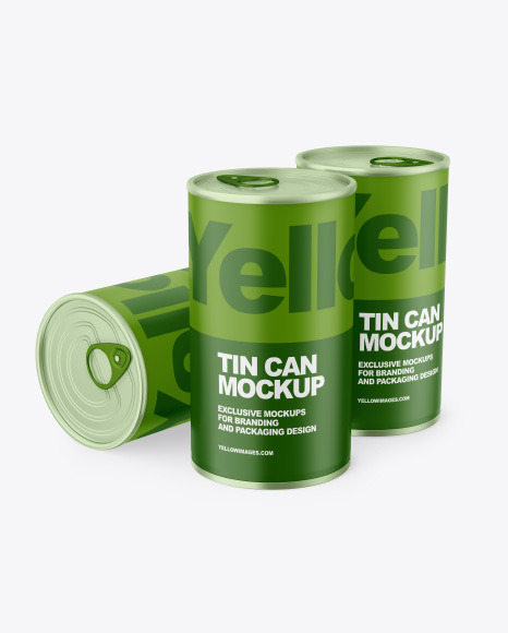 Three Matte Tin Cans Mockup