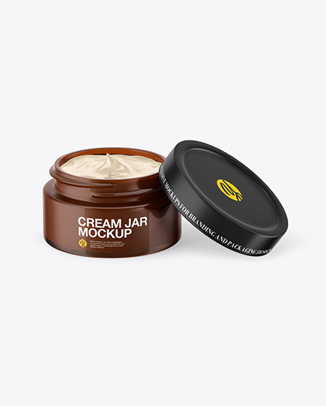 Opened Amber Glass Cream Jar Mockup