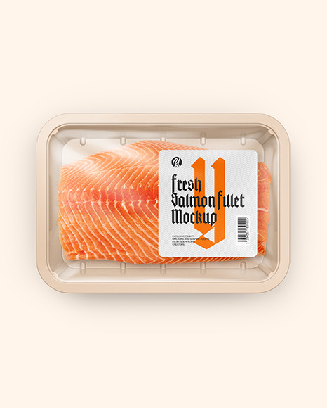 Plastic Tray With Salmon Fillet Mockup PSD #1