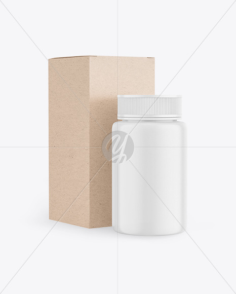 Pills Bottle with Kraft Paper Box Mockup PSD #3