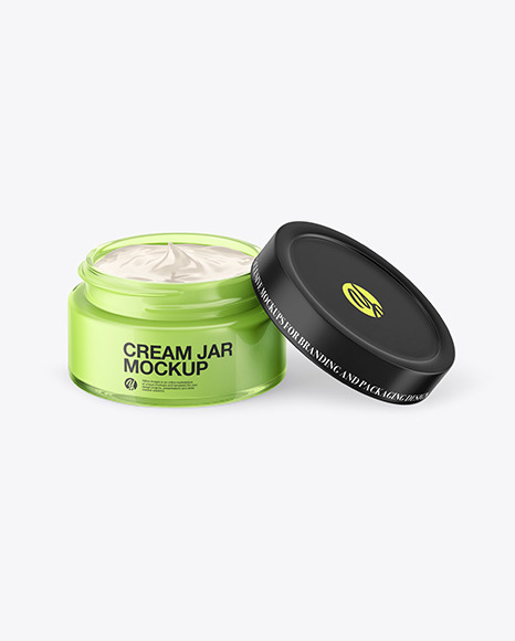 Opened Colored Glass Cream Jar Mockup