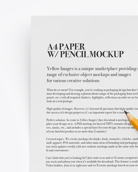 Paper With Pencil Mockup PSD #2