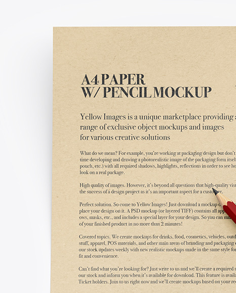 Kraft Paper With Pencil Mockup PSD #2