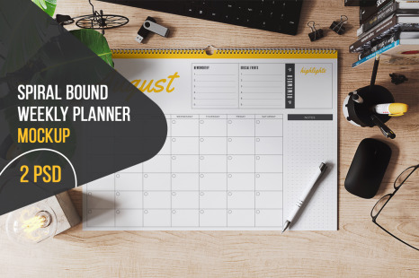 Spiral Bound Weekly Planner Mockup