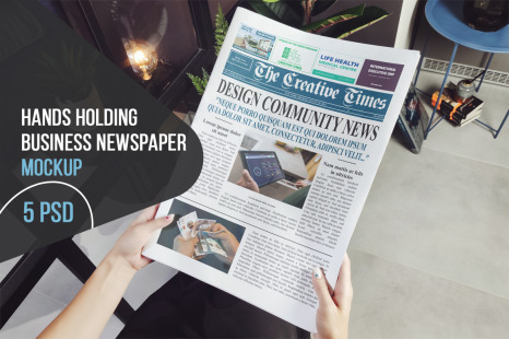 Hands Holding Business Newspaper Mockup