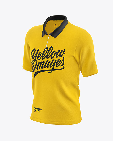 Men&#039;s Zip Polo T-Shirt Mockup - Front Half Side View