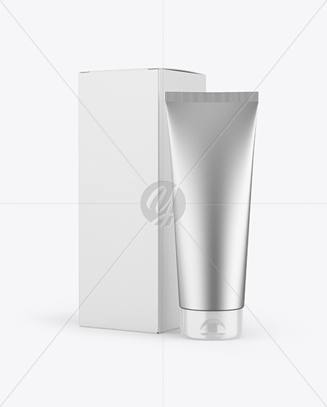 Metallic Cosmetic Tube with Box Mockup PSD #3