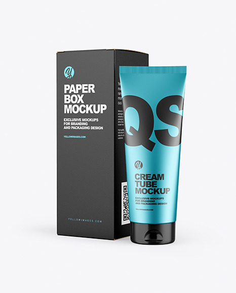 Metallic Cosmetic Tube with Box Mockup