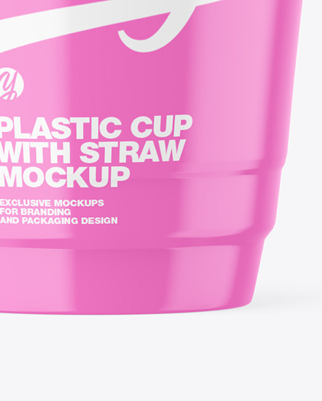 Glossy Plastic Cup with Straw Mockup PSD #1
