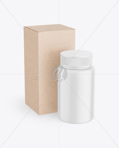 Pills Bottle with Kraft Paper Box Mockup PSD #3