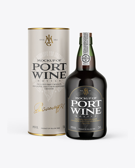 9 Green Glass Port Wine Bottle With Tube Mockup Use Include PSD