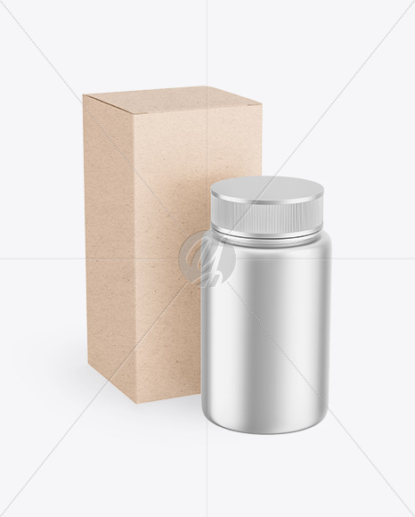 Metallic Pills Bottle w  Kraft Paper Box Mockup PSD #3
