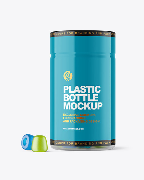 Frosted Plastic Bottle with Gummies Mockup PSD #1