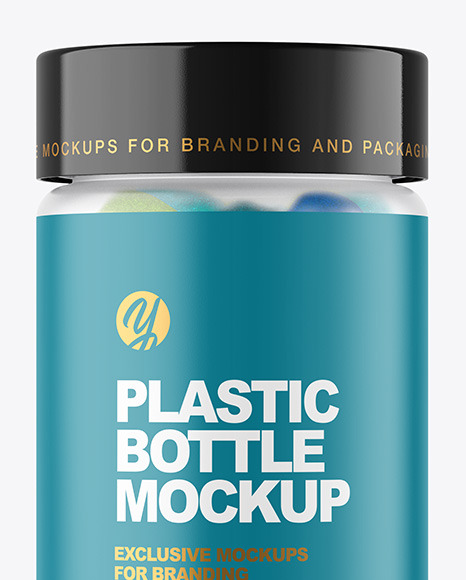 Frosted Plastic Bottle with Gummies Mockup PSD #6