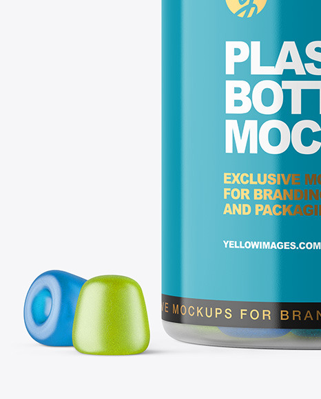 Frosted Plastic Bottle with Gummies Mockup PSD #5