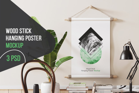 Wood Stick Hanging Poster Mockup