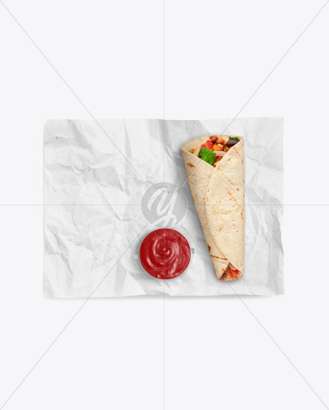 Paper Wrapper With Burrito and Sauce Mockup PSD #3