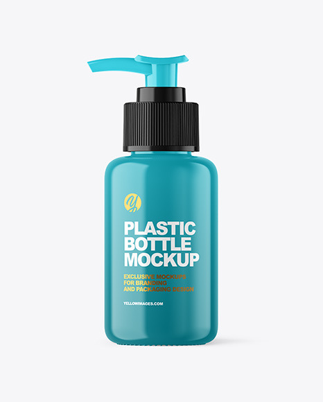 Glossy Cosmetic Bottle with Pump Mockup PSD #3