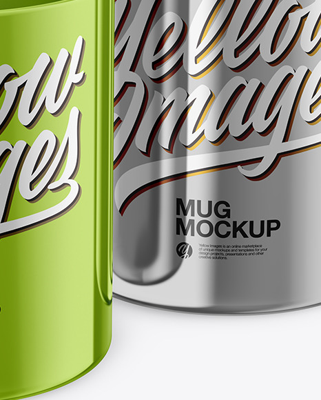 Two Glossy Metallic Mugs Mockup PSD #6