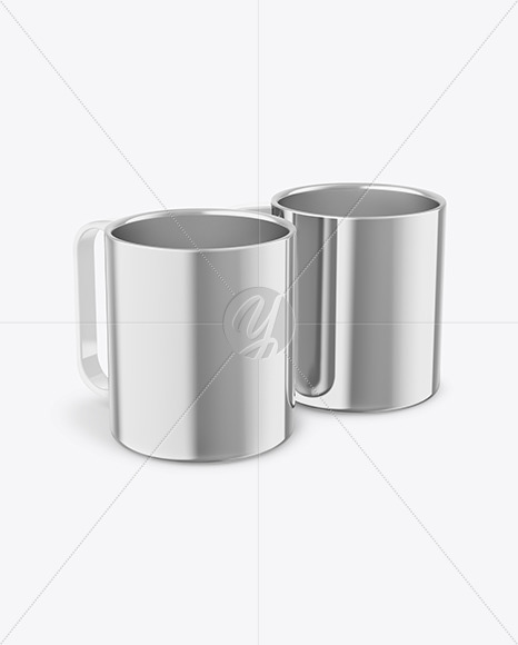 Two Glossy Metallic Mugs Mockup PSD #3