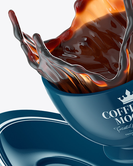 Glossy Coffee Cup and Saucer w/ Splash Mockup Glossy Coffee Cup and Saucer w/ Splash Mockup