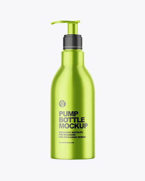 Glossy Metallic Bottle with Pump Mockup