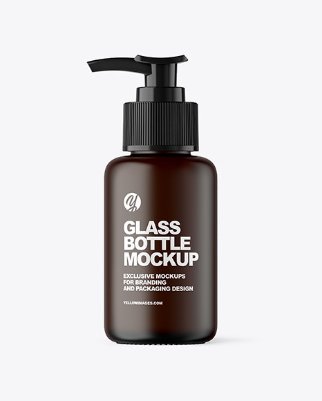 Frosted Amber Glass Cosmetic Bottle with Pump Mockup Frosted Amber Glass Cosmetic Bottle with Pump Mockup