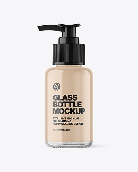 Clear Glass Cosmetic Bottle with Pump Mockup