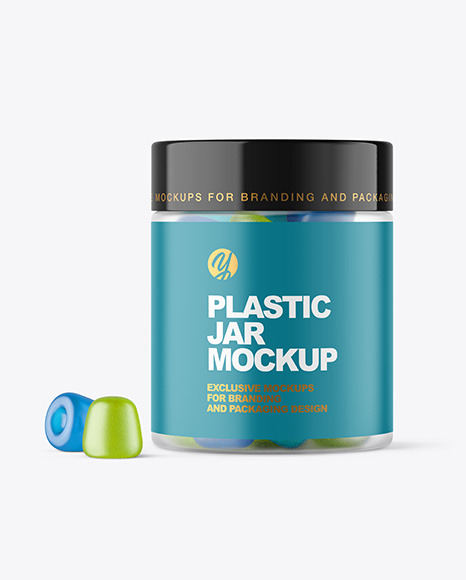 Frosted Plastic Jar with Gummies Mockup Frosted Plastic Jar with Gummies Mockup