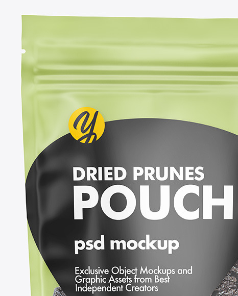 Frosted Plastic Pouch w/ Dried Prunes Mockup Frosted Plastic Pouch w/ Dried Prunes Mockup
