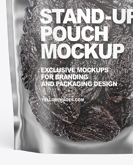 Frosted Plastic Pouch w/ Dried Prunes Mockup Frosted Plastic Pouch w/ Dried Prunes Mockup