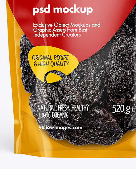 Clear Plastic Pouch w/ Dried Prunes Mockup Clear Plastic Pouch w/ Dried Prunes Mockup