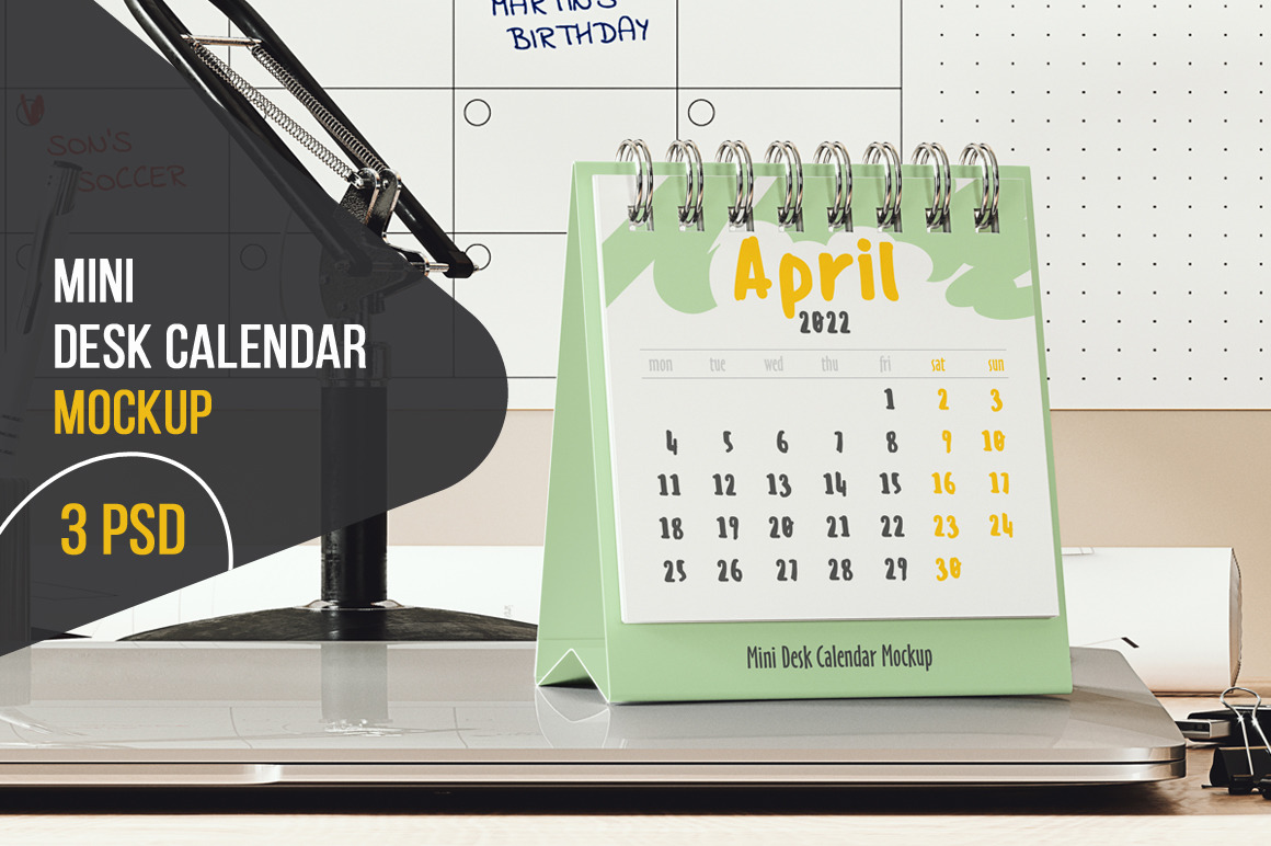 Mini Desk Calendar Mockup on Yellow Images Creative Store