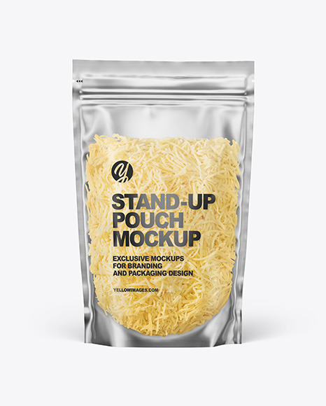 Frosted Plastic Pouch w/ Grated Cheese Mockup Frosted Plastic Pouch w/ Grated Cheese Mockup