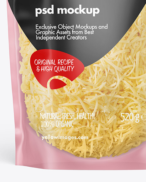 Frosted Plastic Pouch w/ Grated Cheese Mockup Frosted Plastic Pouch w/ Grated Cheese Mockup