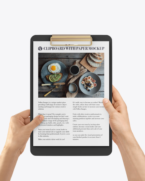 Clipboard with A4 Paper in Hands Mockup