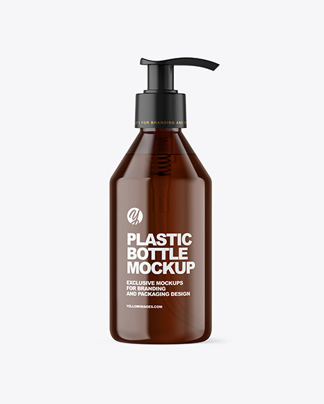 Amber Cosmetic Bottle with Pump Mockup 6.7 oz 91732