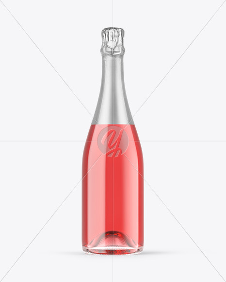 Clear Glass Pink Champagne Bottle Mockup PSD #3