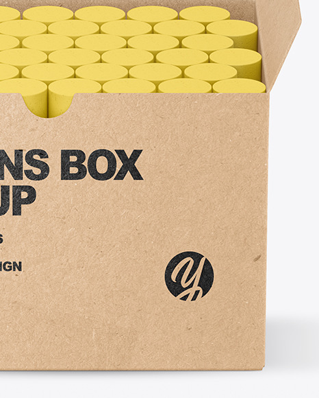 Kraft Paper Box with Crayons Mockup Kraft Paper Box with Crayons Mockup